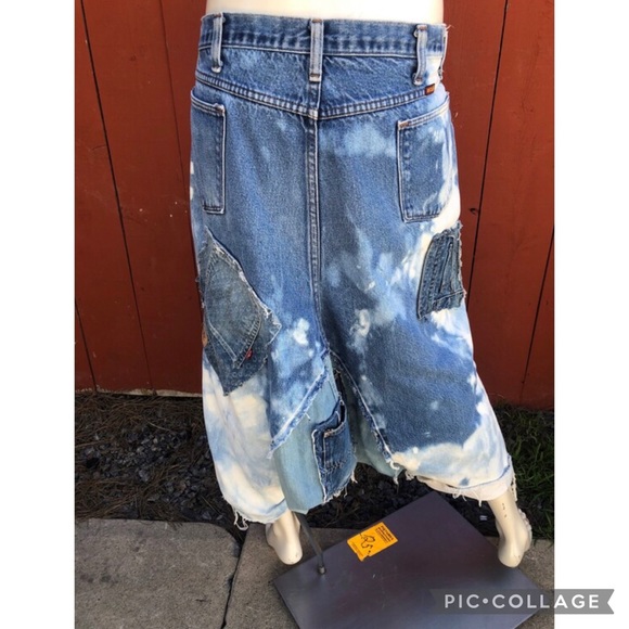 OOAK Vintage Handmade Harem Crotch Jeans Bleached Out Denim Plus Size Waist 38 - Picture 4 of 6